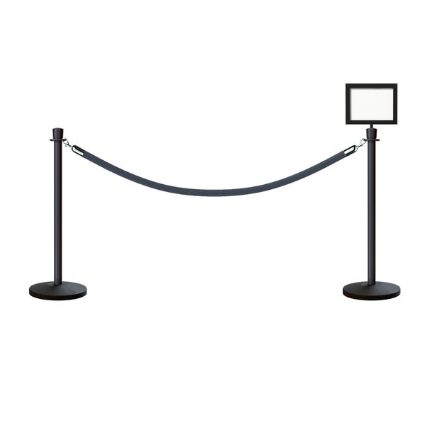 Montour Line Stanchion Post and Rope Kit Black, 2CrownTop 1Gray Rope 8.5x11H Sign C-Kit-1-BK-CN-1-Tapped-1-8511-H-1-PVR-GY-PS